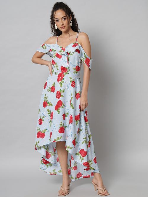 multi colored crepe high low dress - 21277923 - Standard Image - 0