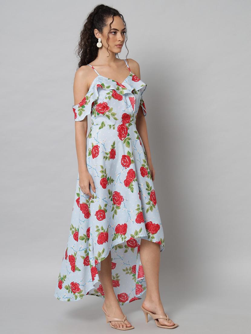 multi colored crepe high low dress - 21277923 - Standard Image - 3