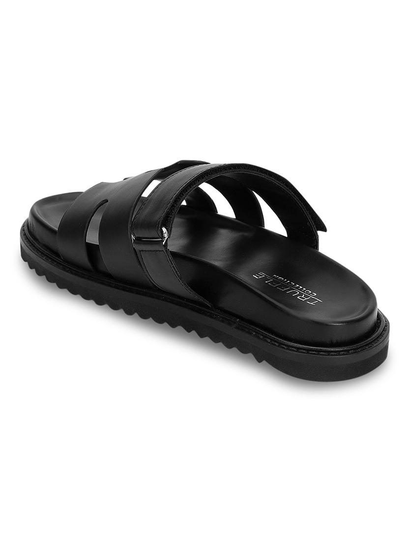 black pu slides flip flops - 21278259 - Standard Image - 3