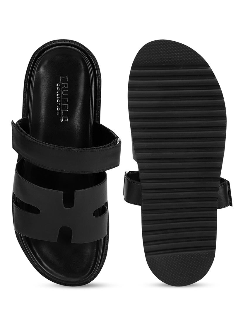 black pu slides flip flops - 21278259 - Standard Image - 5
