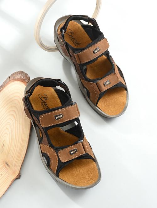 men brown back strap floaters - 21278367 - Standard Image - 0