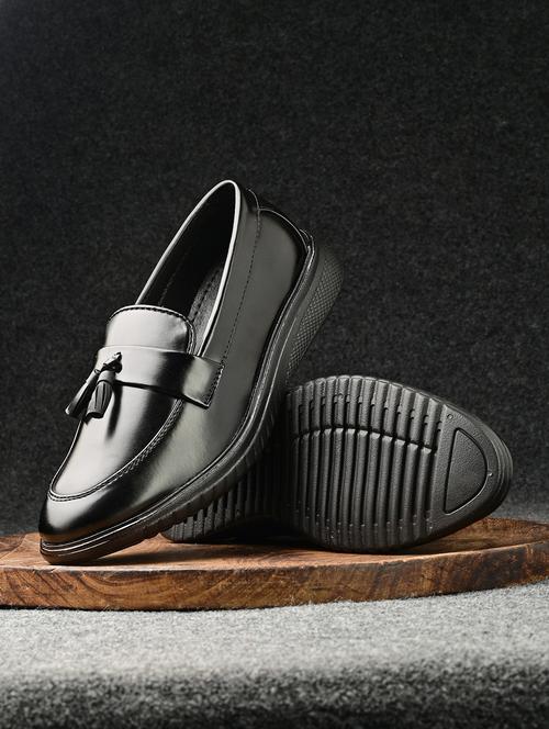 black synthetic slip on loafers - 21278710 - Standard Image - 0