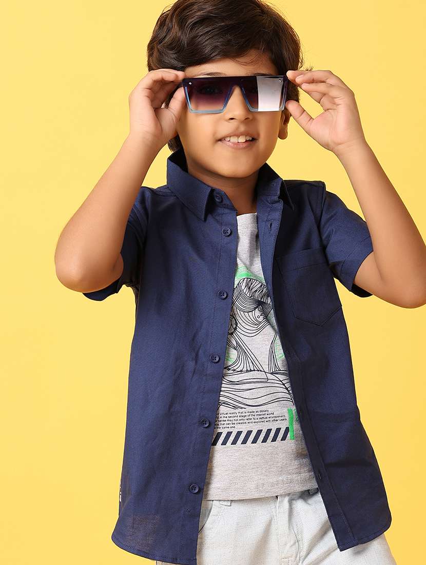 boys blue solid short sleeve shirt - 21278970 -  Standard Image - 3