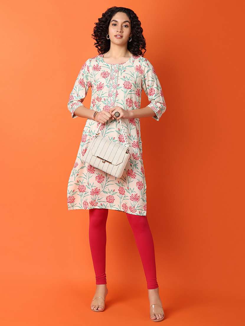 women floral three quarter sleeve straight kurta - 21278971 -  Standard Image - 3