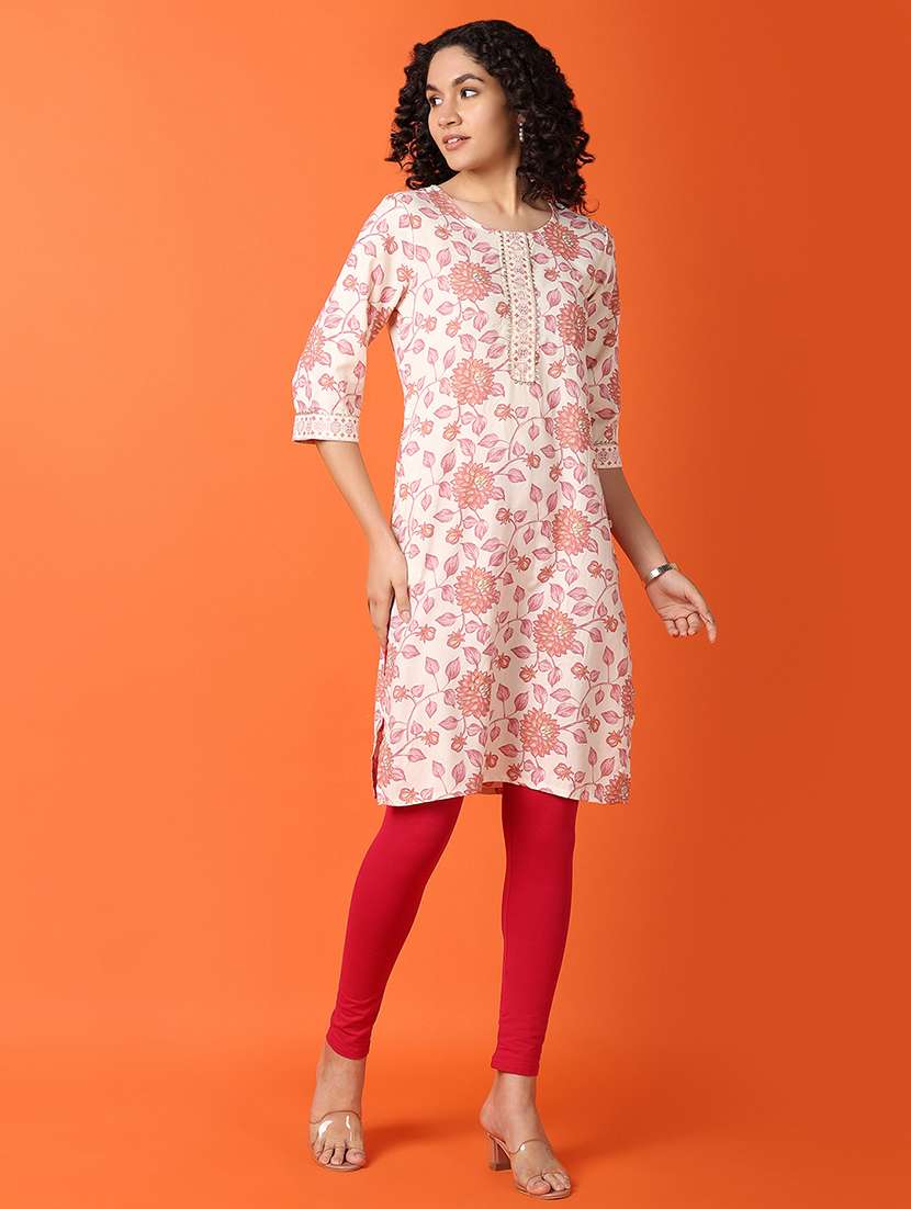 women three quarter sleeve straight kurta - 21278972 -  Standard Image - 3