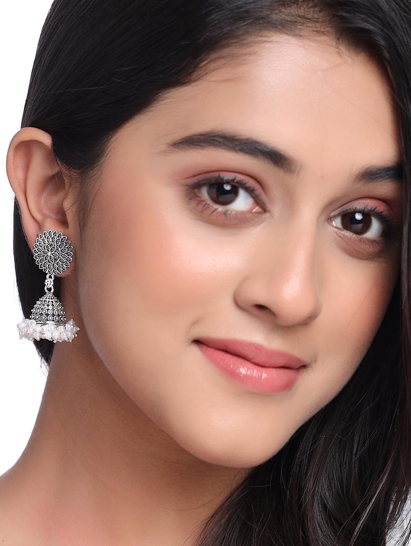 silver brass jhumka earrings - 21279375 - Standard Image - 3