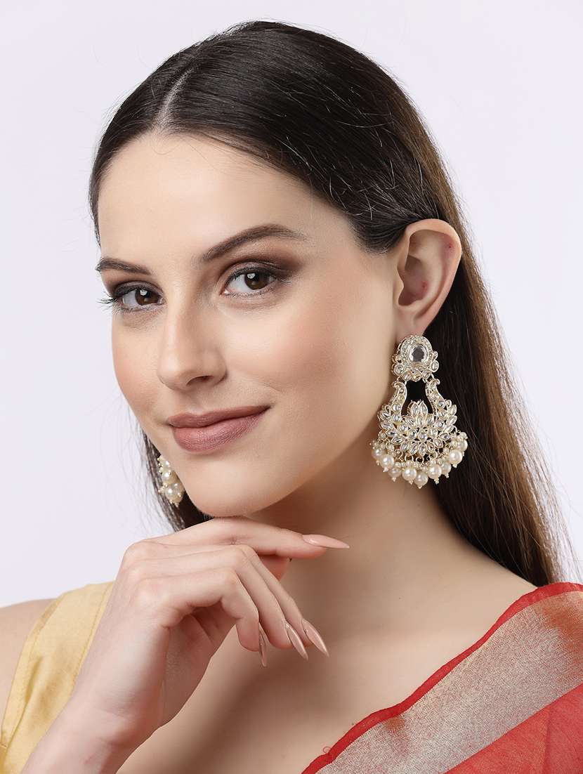gold metal chandbali earrings - 21279453 -  Standard Image - 3
