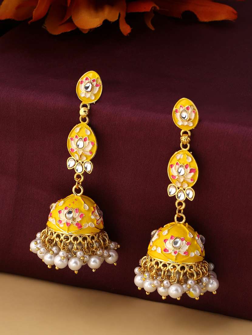 multi colored brass jhumka earring