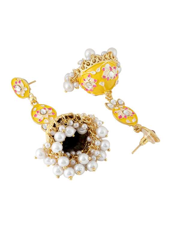 multi colored brass jhumka earring - 21279475 -  Standard Image - 3