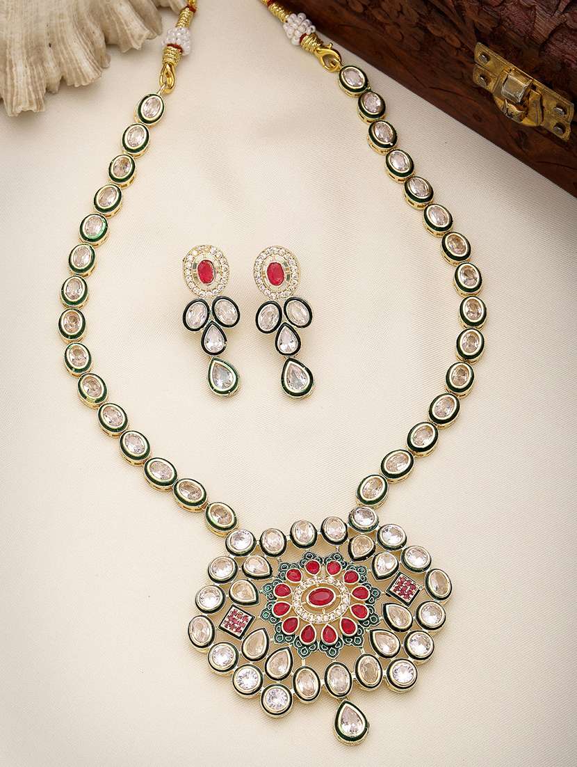 gold brass necklaces and earring