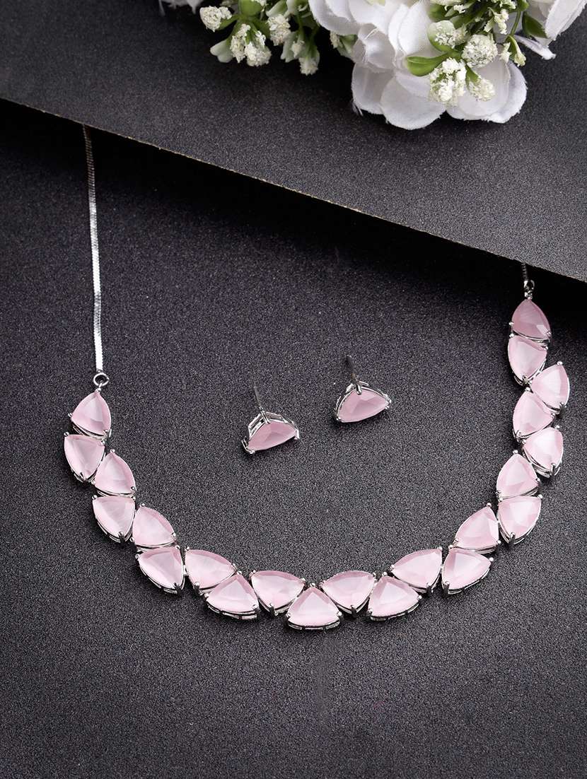 pink brass necklace & earrings set