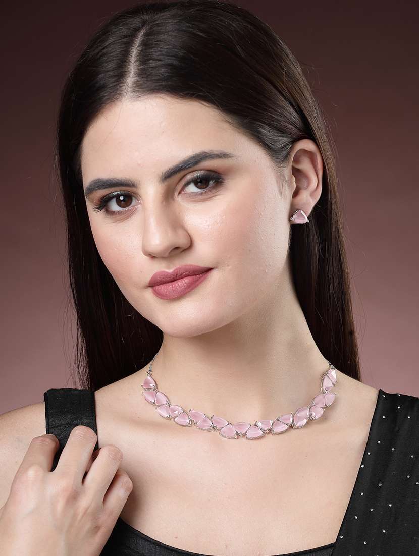 pink brass necklace & earrings set - 21279504 -  Standard Image - 3