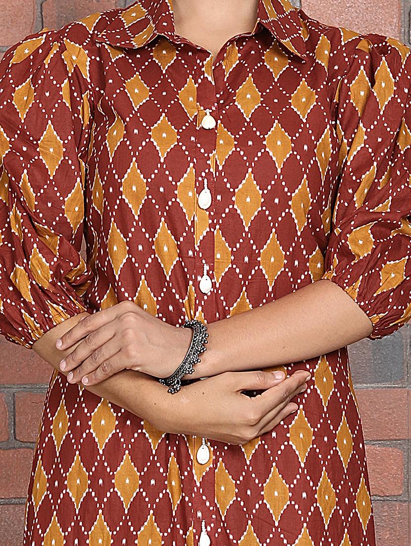 women brown shirt collar kurta pant set - 21279550 - Standard Image - 3