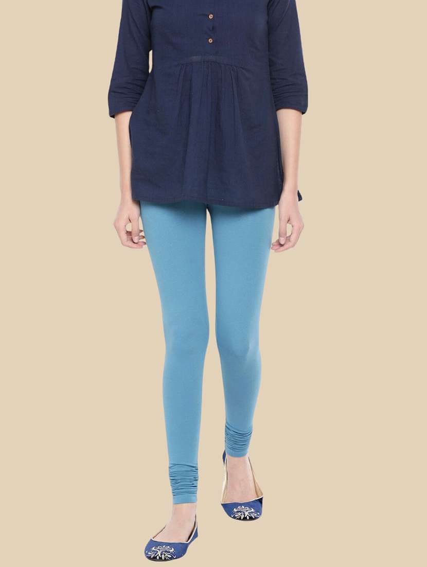 women solid mid rise churidar legging