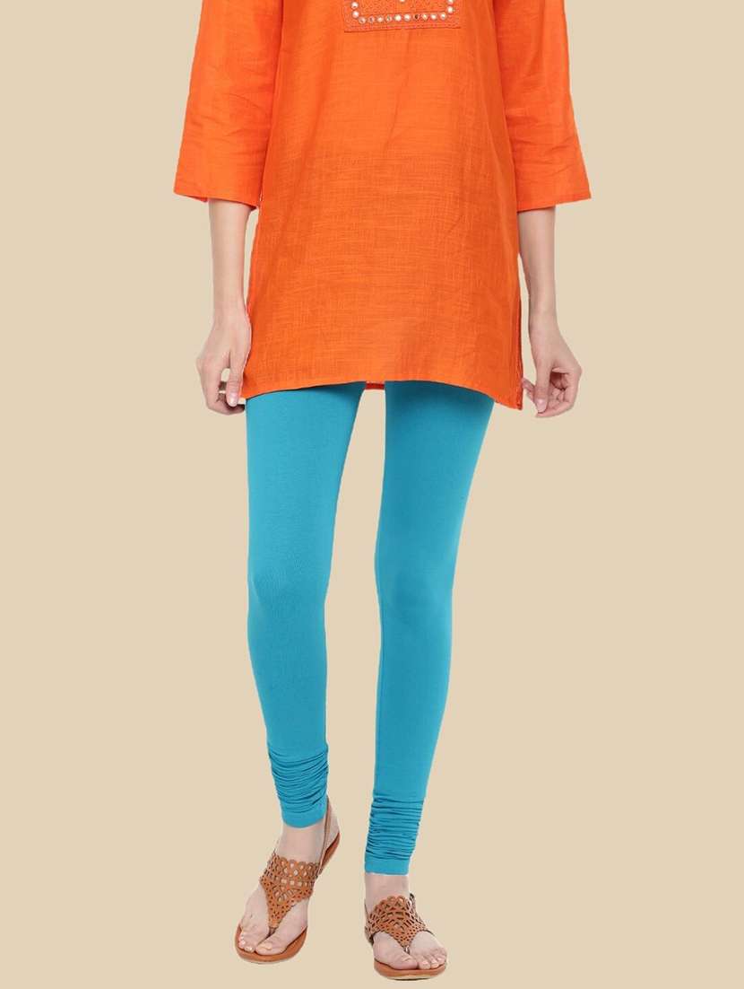 women solid mid rise churidar legging