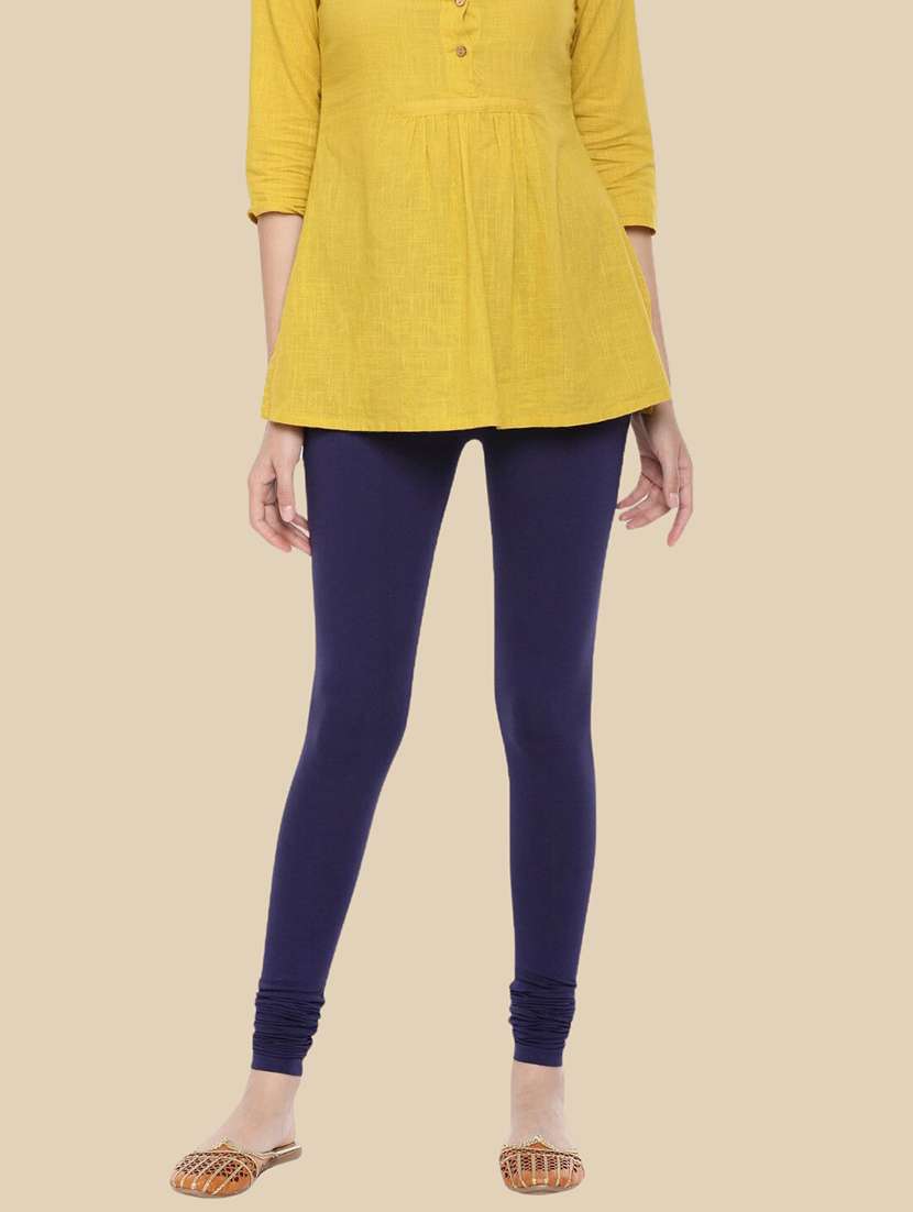 women solid mid rise churidar legging