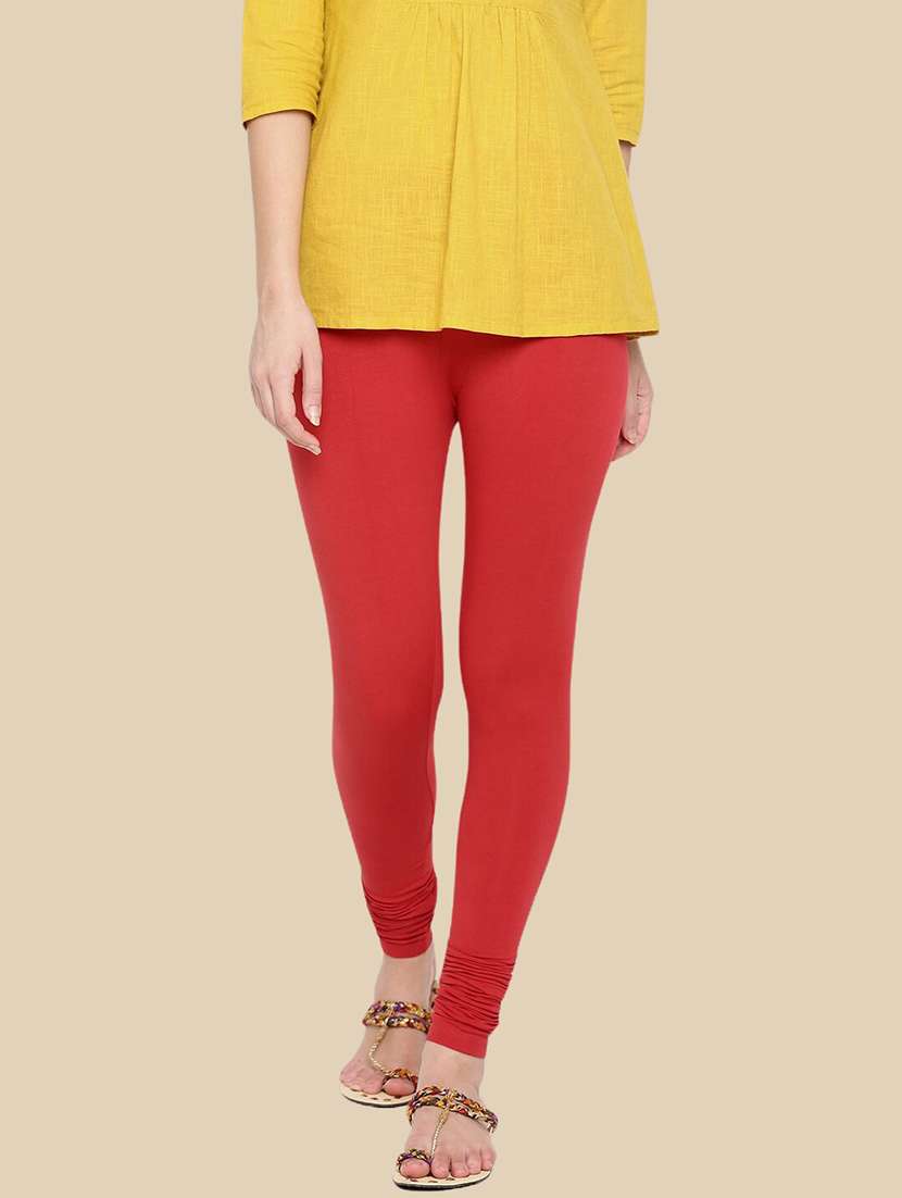 women solid mid rise churidar legging