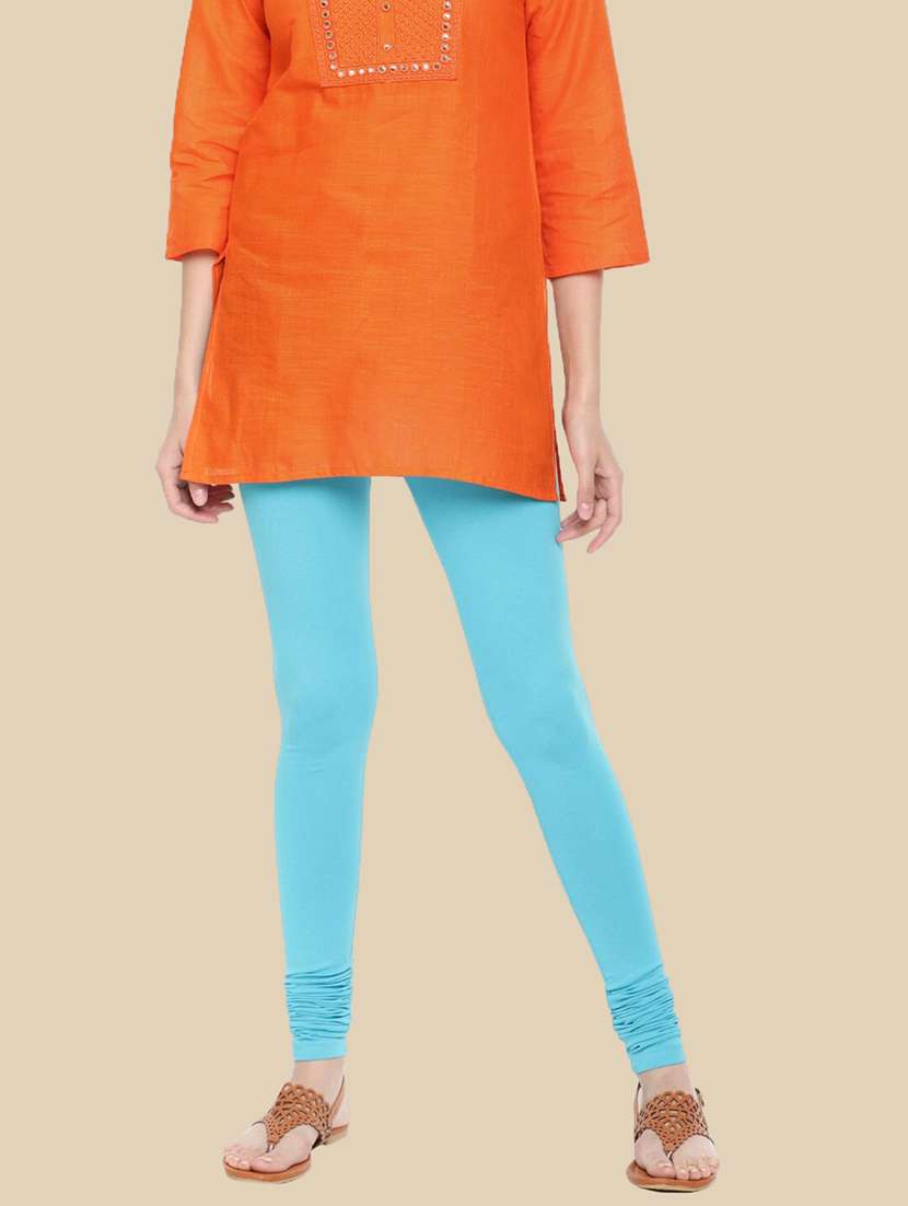 women solid mid rise churidar legging