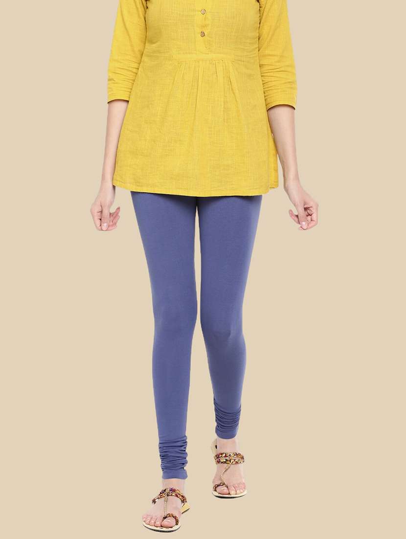women solid mid rise churidar legging