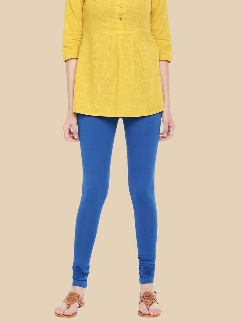 women solid mid rise churidar legging