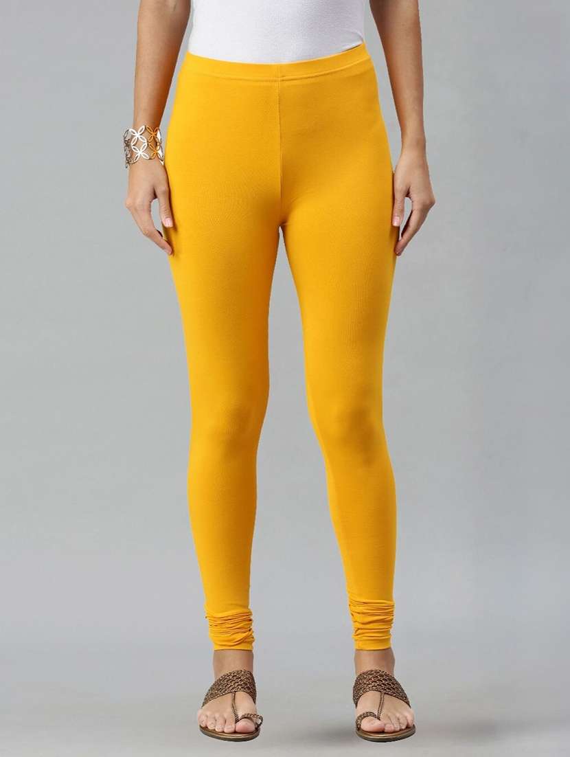 women solid mid rise churidar legging