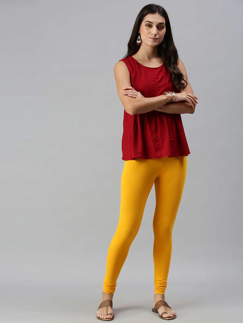 Women Solid Mid Rise Churidar Legging - 21281574 -  Standard Image - 3