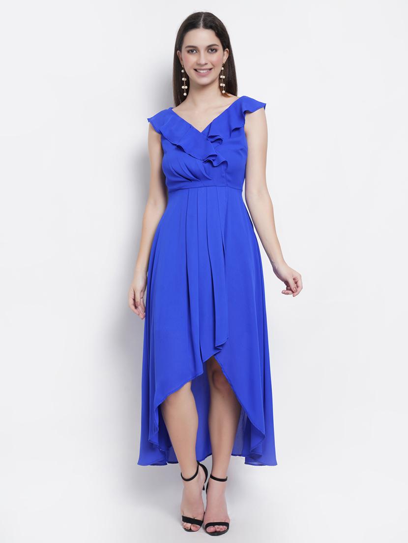 women solid sleeveless high low dress - 21281710 - Standard Image - 3