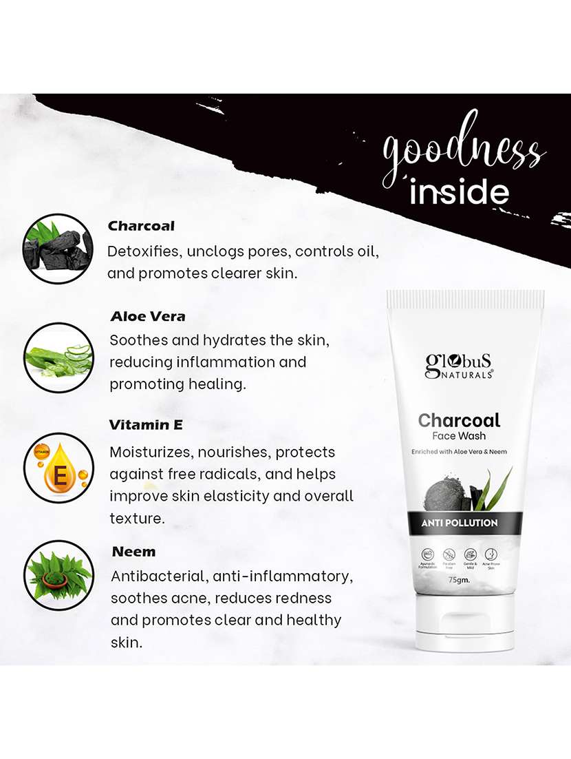 globus naturals face wash combo - set of 3, glycolic & 1% salicylic acid , charcoal  & kesar chandan face wash, 225 gm - 21281722 -  Standard Image - 5