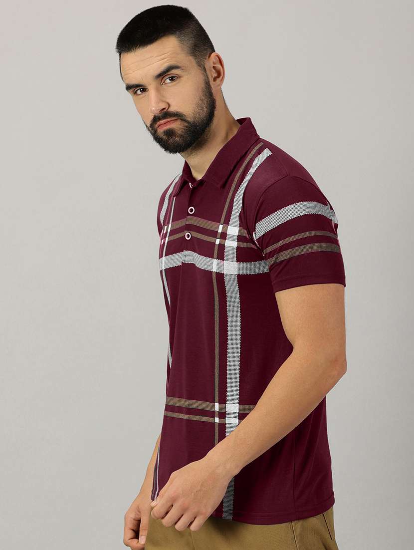 men maroon checkered regular fit t-shirt - 21281753 -  Standard Image - 3