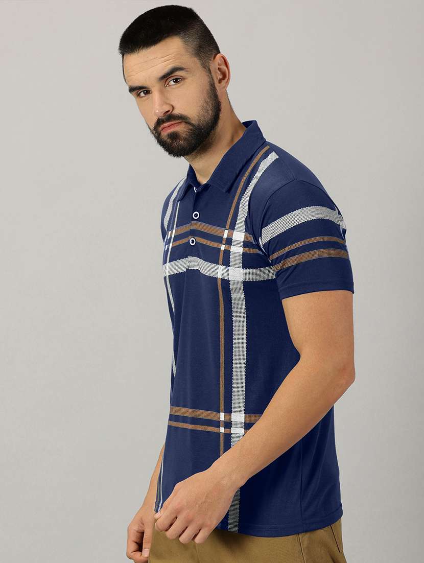 men blue checkered regular fit t-shirt - 21281754 -  Standard Image - 3