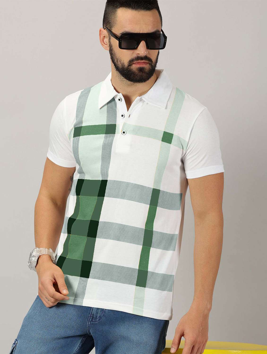men checkered cotton polo t-shirt - 21281756 - Zoom Image - 0