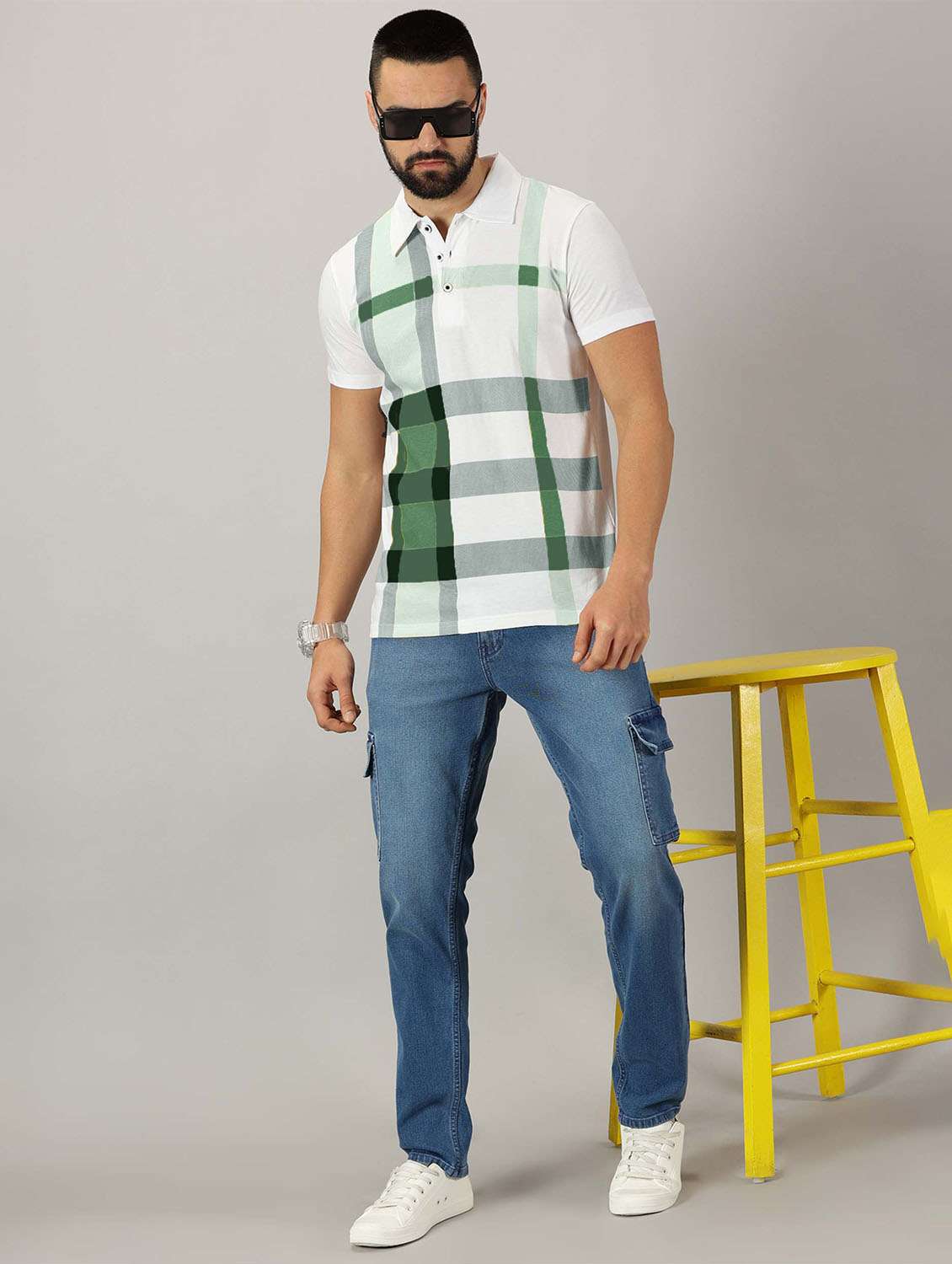 men checkered cotton polo t-shirt - 21281756 - Standard Image - 3