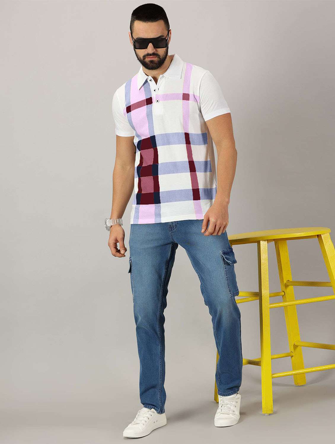 men checkered cotton polo t-shirt - 21281757 - Standard Image - 3