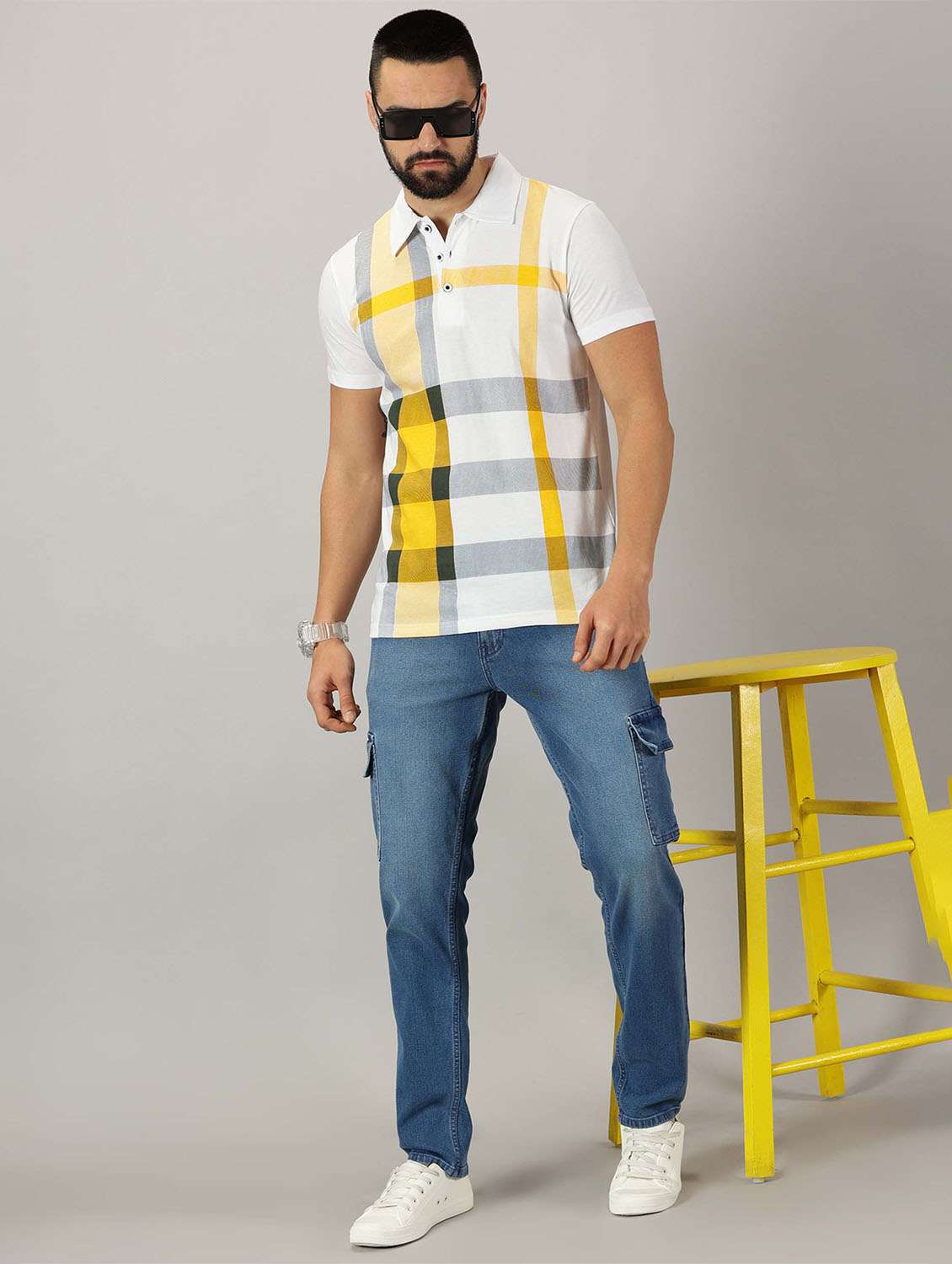 men checkered cotton polo t-shirt - 21281760 -  Standard Image - 3