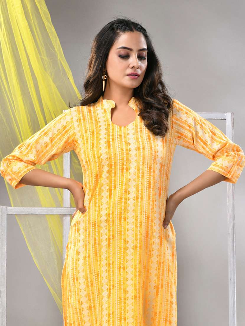women yellow rayon straight kurta - 21281834 - Standard Image - 3