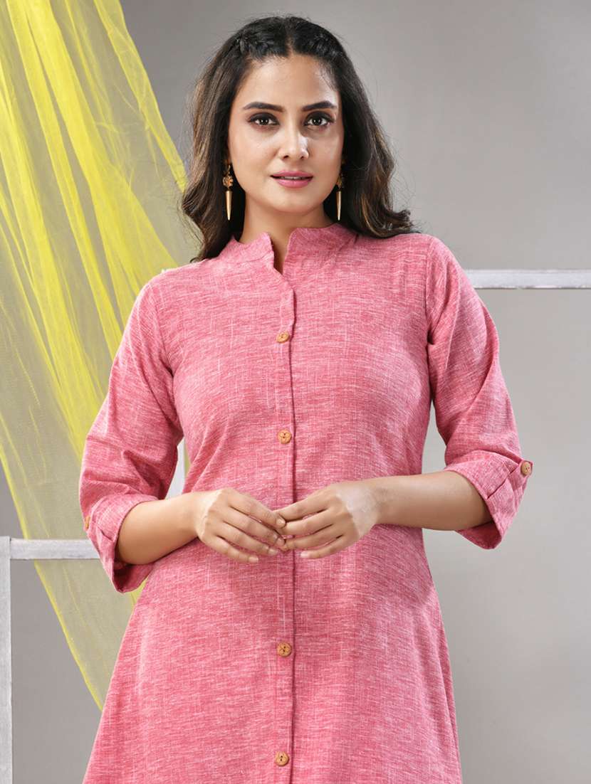 women pink cotton a-line kurta - 21281839 -  Standard Image - 3