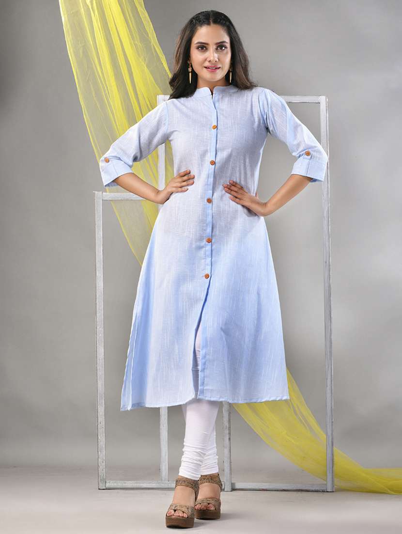 women light blue cotton a-line kurta