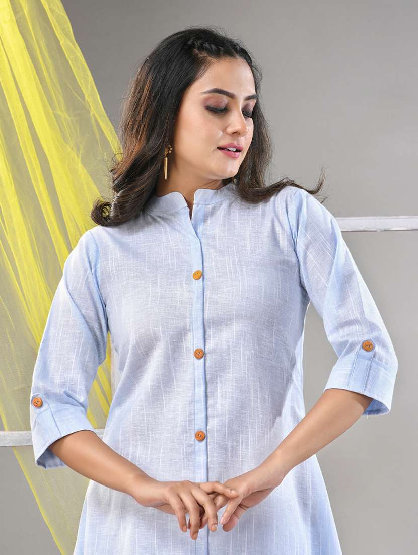 women light blue cotton a-line kurta - 21281840 -  Standard Image - 3