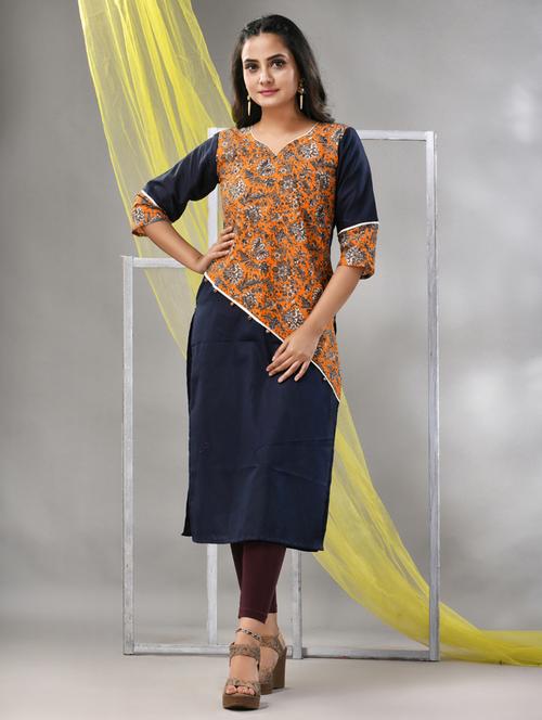 women navy blue cotton straight kurta - 21281843 - Standard Image - 0