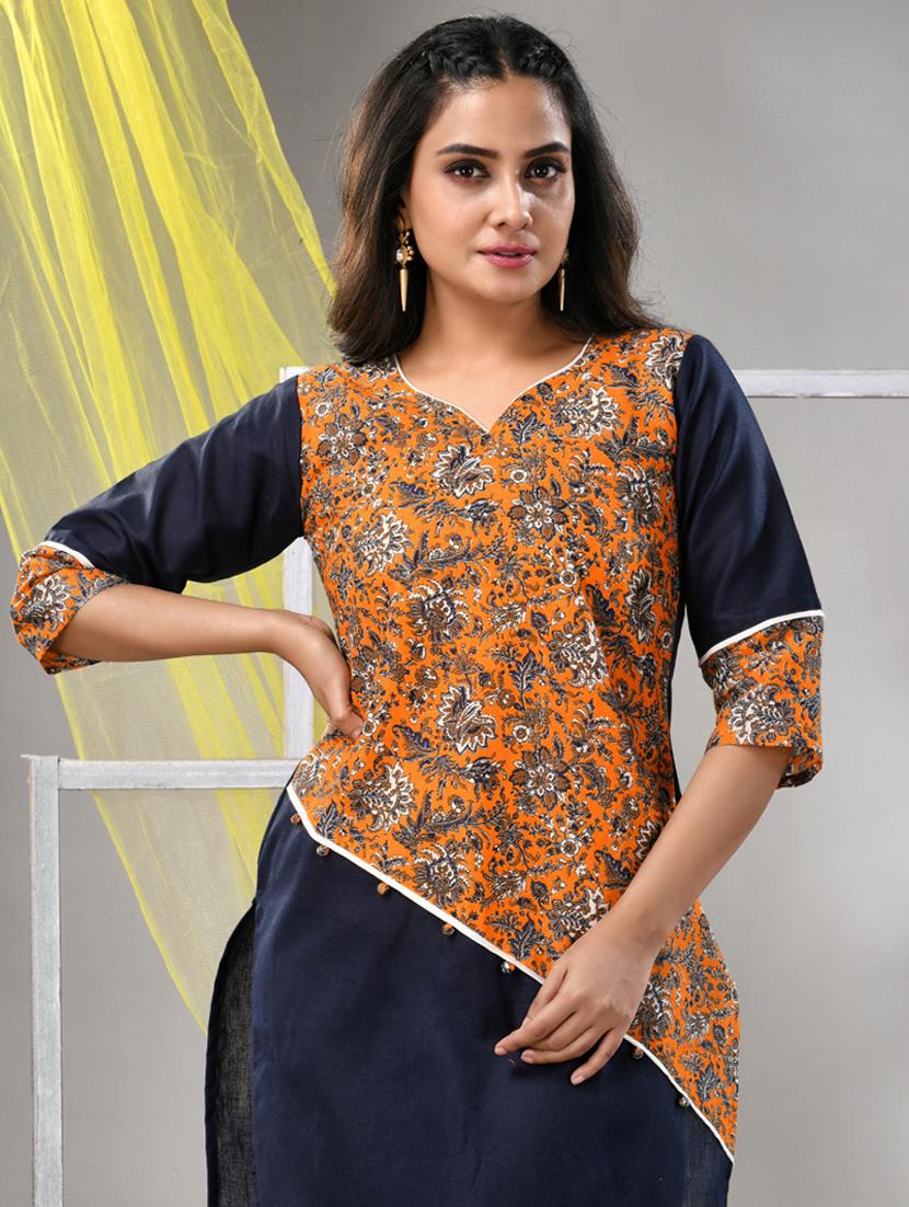 women navy blue cotton straight kurta - 21281843 - Standard Image - 3