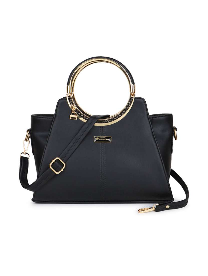 women solid leatherette handbag
