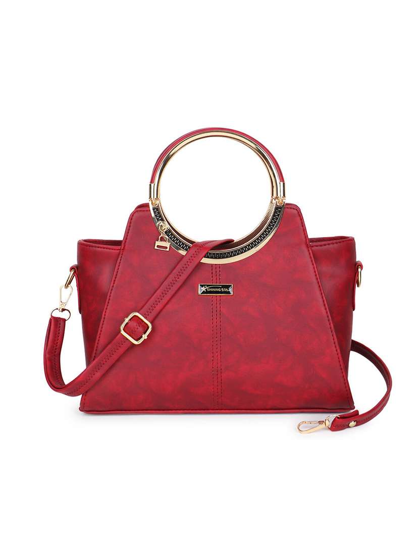 women solid leatherette handbag