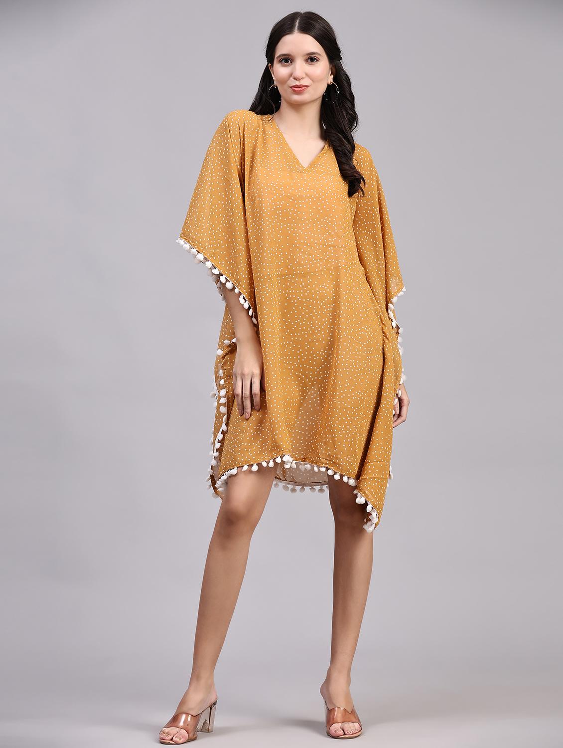 women mustard polka dots printed kaftan dress - 21283883 -  Zoom Image - 0