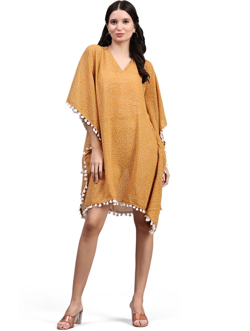 mustard georgette kaftan dress - 21284022 -  Zoom Image - 0