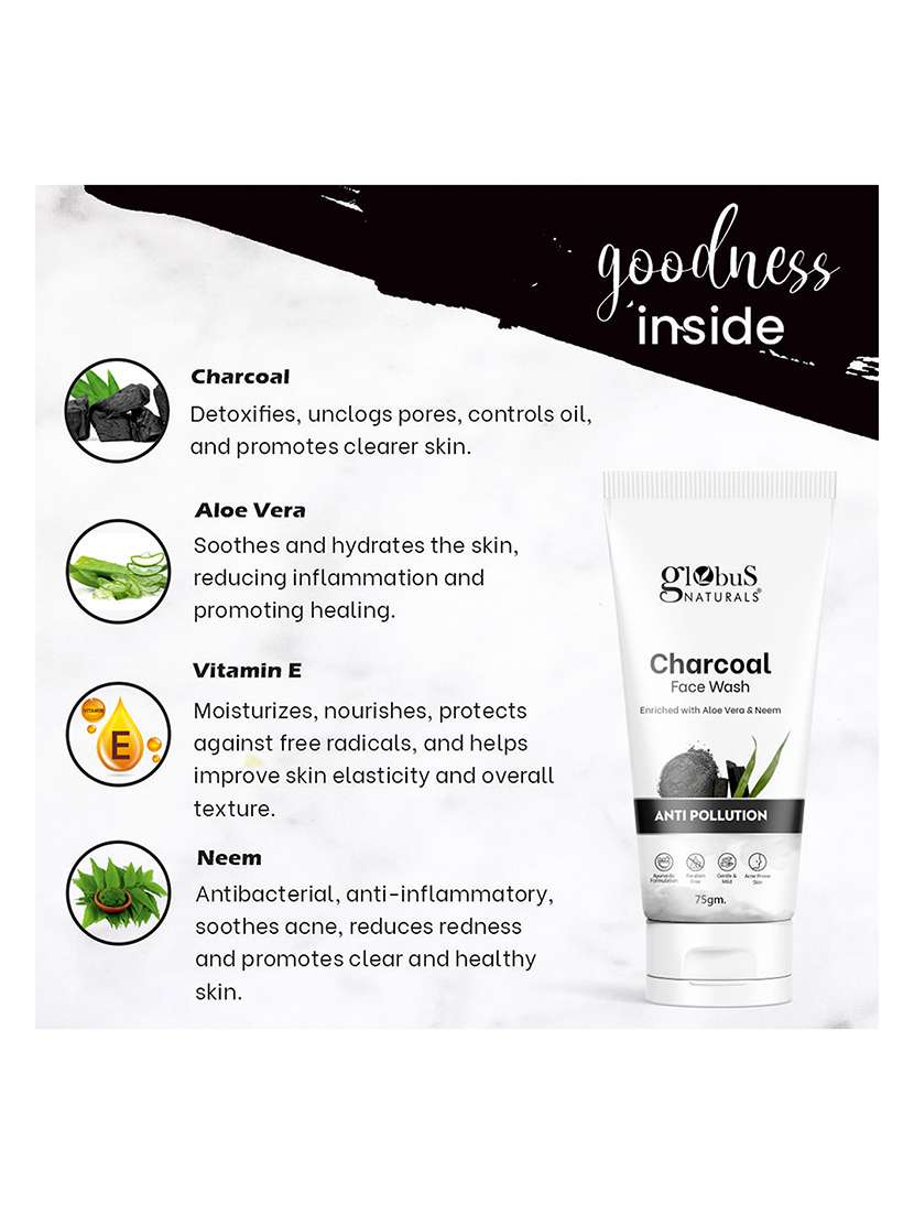 globus naturals face wash combo - set of 3, charcoal , multani mitti  & lavender face wash, 225 gm - 21284521 -  Standard Image - 5