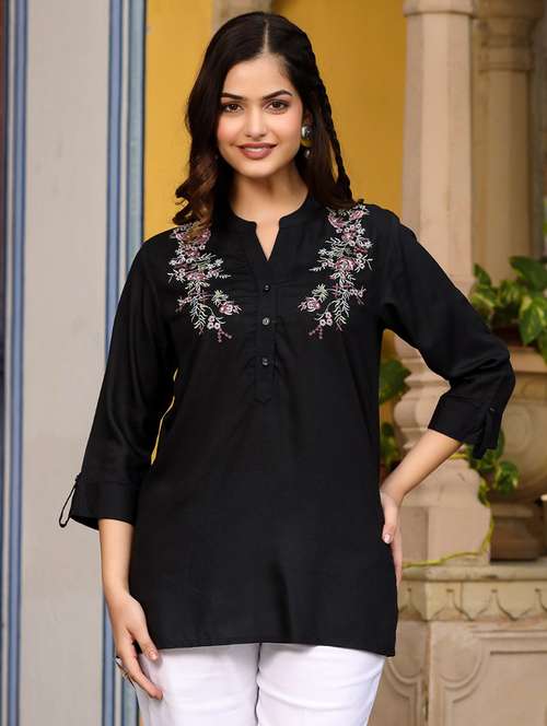 women black rayon regular tunic - 21284574 - Standard Image - 0