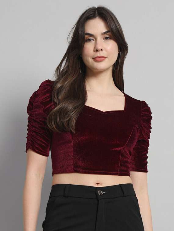 women solid regular stitched blouse