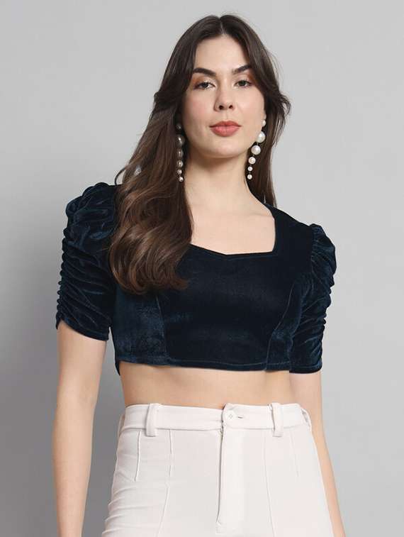 women solid regular stitched blouse
