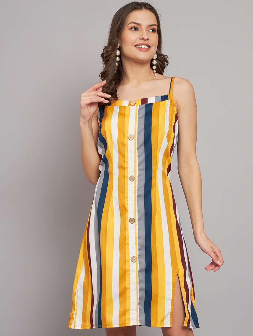 yellow crepe a-line dress