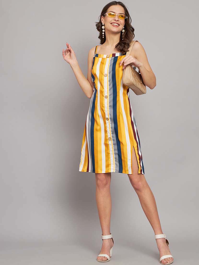 yellow crepe a-line dress - 21286017 -  Standard Image - 3